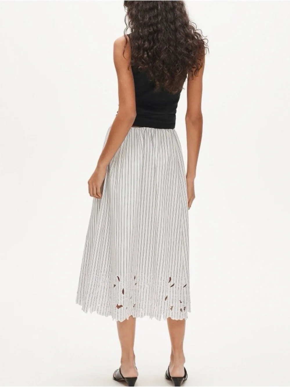 J.Crew Embroidered Pull-On Midi Skirt Striped White CS867